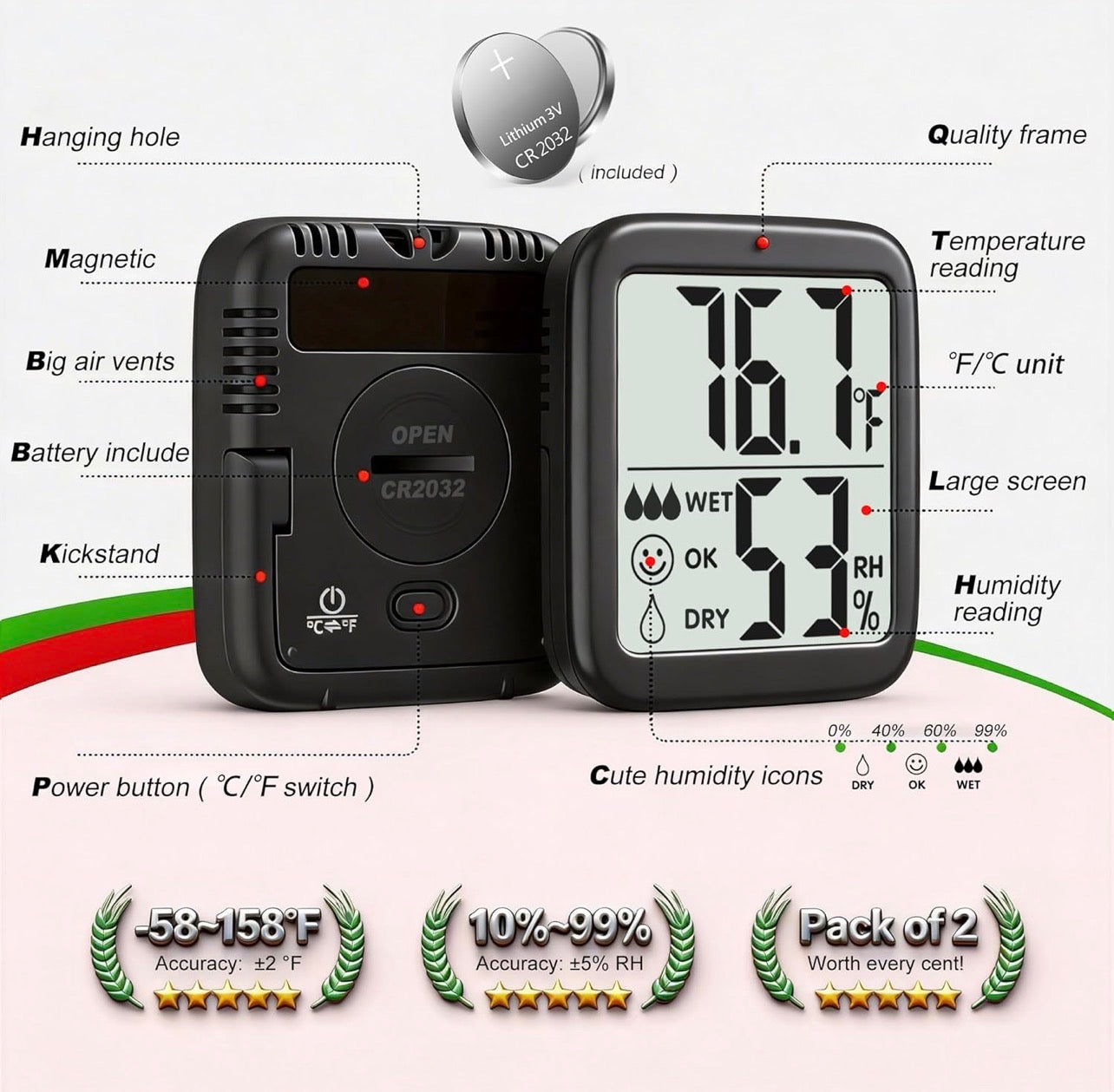 Hygrometer with Stand and Magnet