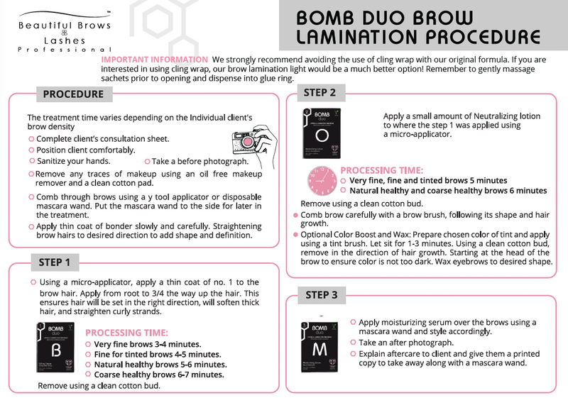 BOMB Duo Lash Lifting & Brow Lamination Procedure Card