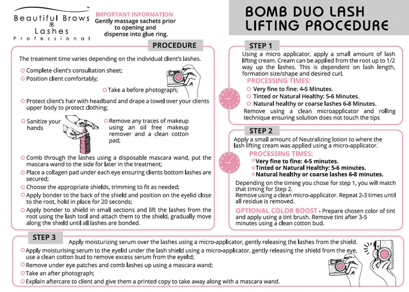 BOMB Duo Lash Lifting & Brow Lamination Procedure Card